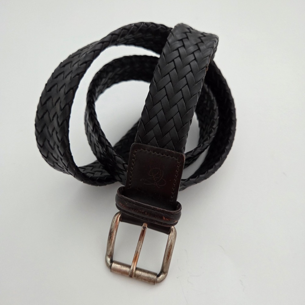 Canali Woven Belt Dark Brown/Black Braided Leather Made in Italy Mens 95 38